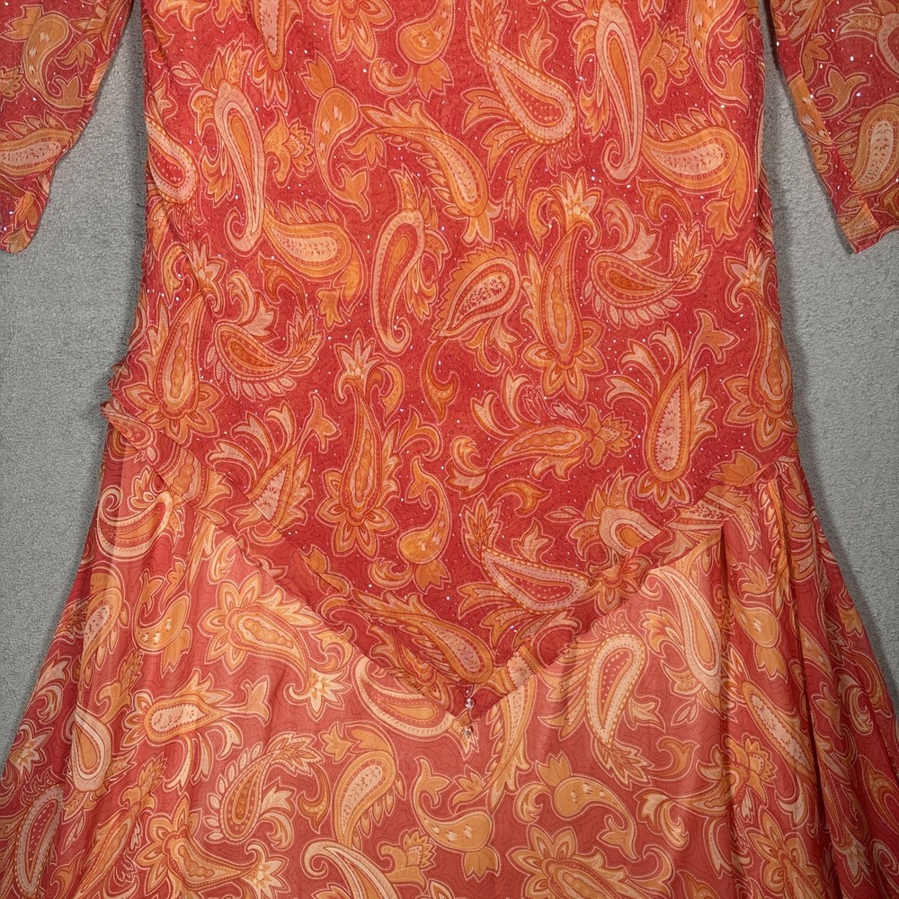 Terani Couture 100% Silk Beaded Paisley Maxi Dress Orange Coral Plus Size 22 - Picture 8 of 16